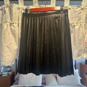 Jcrew Black Faux Leather Pleated Skirt